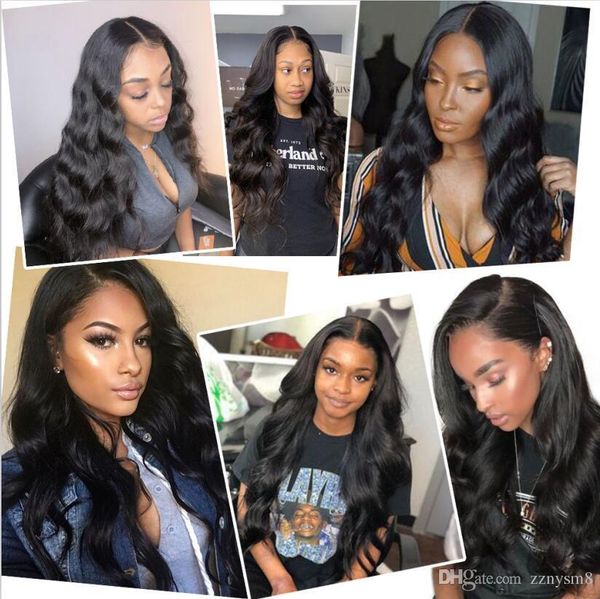 

13*4 lace front human wig 150% density body wave brazilian human hair wig pre plucked with baby hair remy hair wigs, Black