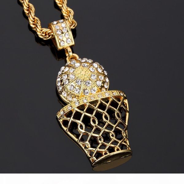 

new fashion hip hop retro gold basket hoop ball basketball pendant necklace zirconia european and american men and women gift, Silver