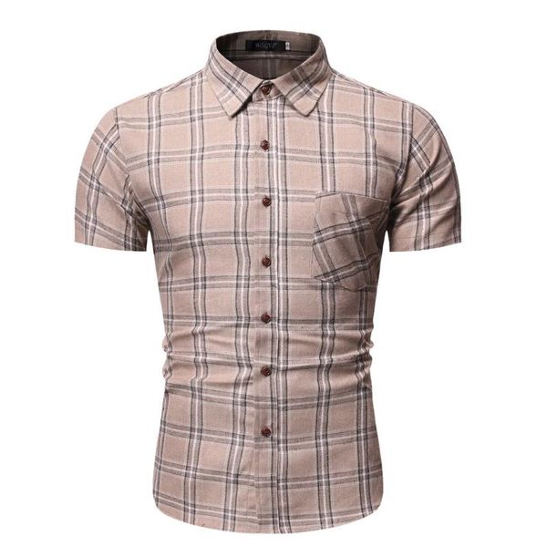 

plaid shirt men short sleeve shirts with button front pocket down collar shirt for men summer 2020, White;black