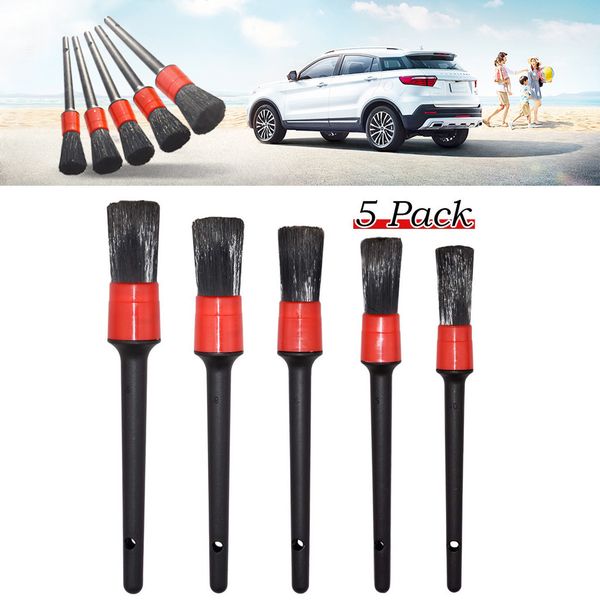 

5pcs natural boar hair detail brush car cleaning detailing set automotive detailing for car cleaning dirt dust clean brush #py10