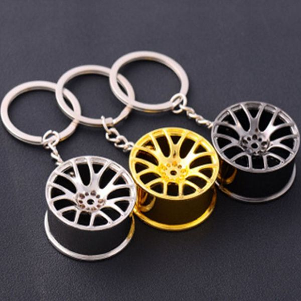 

new type modified accessories wheel hub metal keychain creative stereoscopic car model waist hanging key ring pendant, Silver