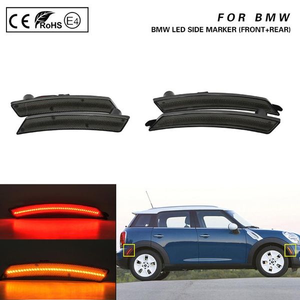 

for mini r55 r56 r57 r58 r59 r60 r61front+rear led side marker light smoke lens amber/red us version 4x