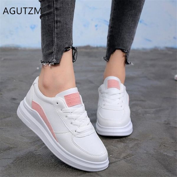 

agutzm woman shoes spring new wedges white shoes comfortable sneakers tenis feminino fashion lace-up woman casual q969, Black