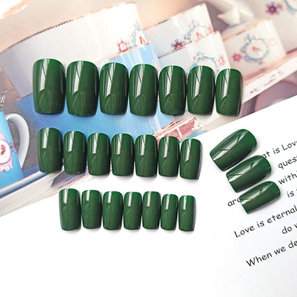 

24pcs/box fake nail artificial press on long ballerina green frosting/mirror false coffin nails art tips full cover jewelry box, Red;gold