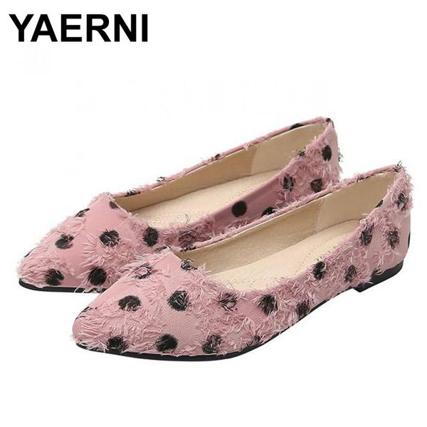 

yaerni large size women loafers cloth shoes slip on flats pointed toe shallow single office lady espadrilles wave point zapatos, Black