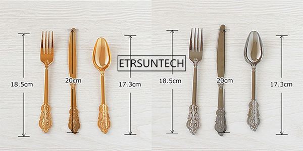 

120sets wedding disposable cutlery plastic vintage party tableware fancy fork knife spoon dinnerware for cake ice cream