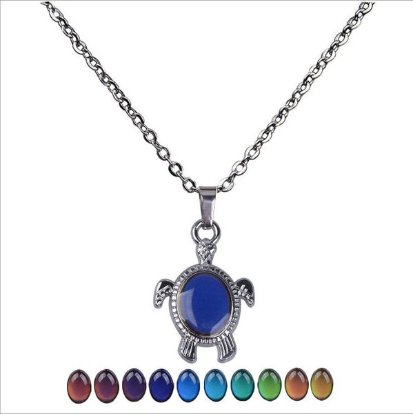 

2020 new small turtle warm mood color necklace stainless steel necklace production wholesale for women men, Silver