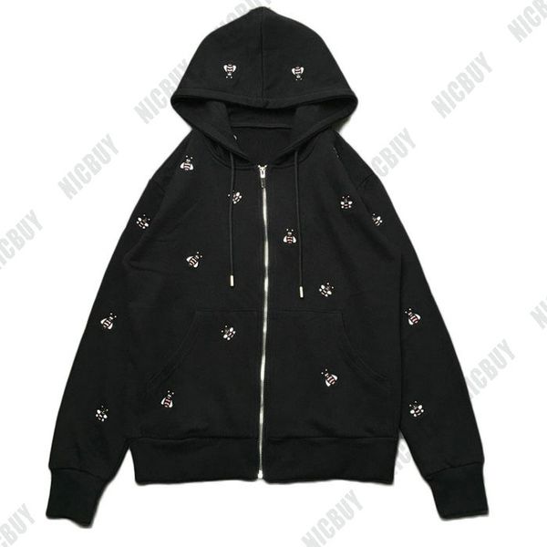 

fashion autumn designer mens brand clothing embroidery bee animal hoodies cardigan zipper paris cotton casual hoody sweatshirt, Black