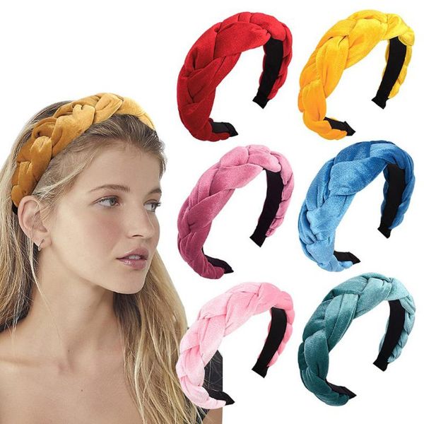 

hair accessories fashion women hairband flannel headband cross knot headwear solid braid band wide side wholesale