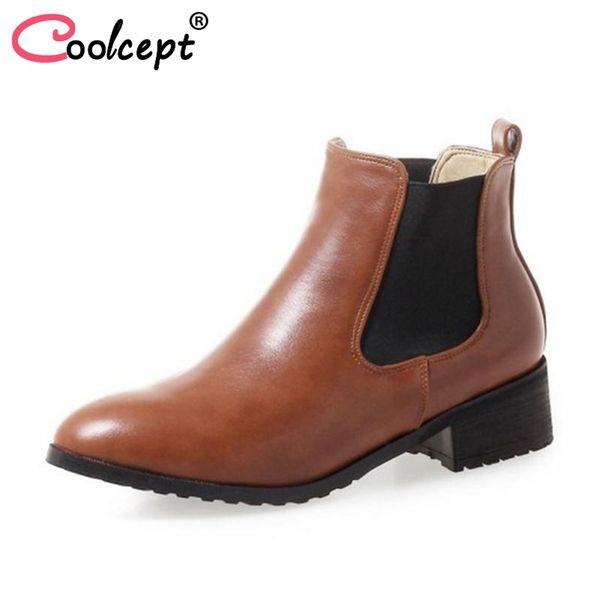 

coolcept women boots mixed color ankle boots winter shoes woman fashion ladies footwear short size 32-43, Black