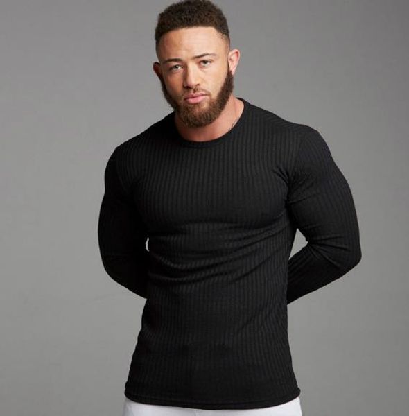 

mens designer long sleeve solid color tshirts fashion slim crew neck sport casual male clothing, White;black