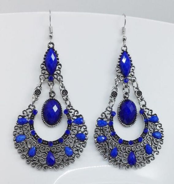 

new bohemian water drop tassel earrings retro national court style classical hollowed out flower earrings fashion classic exquisite eleg, Silver