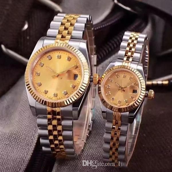 

wholesale diamond watch couples style classic automatic movement mechanical fashion mens womens watch stainless steel strap watches, Slivery;brown