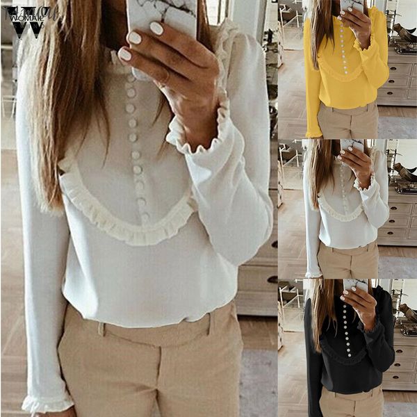 

blouse women fashion long sleeve elegant shirt korean button long sleeve shirt casual workwear office women shirt loose pullovers 828, White