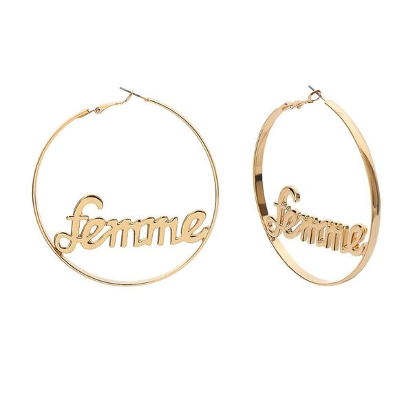 

women's geometric femme baby letter hollow hoop circle earrings, Golden