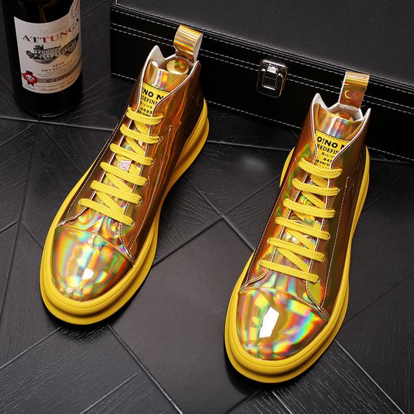

new trendy men's 2020 luxury designer gold glitter casual flats high shoes moccasins trending skateboard hip-hop shoes, Black
