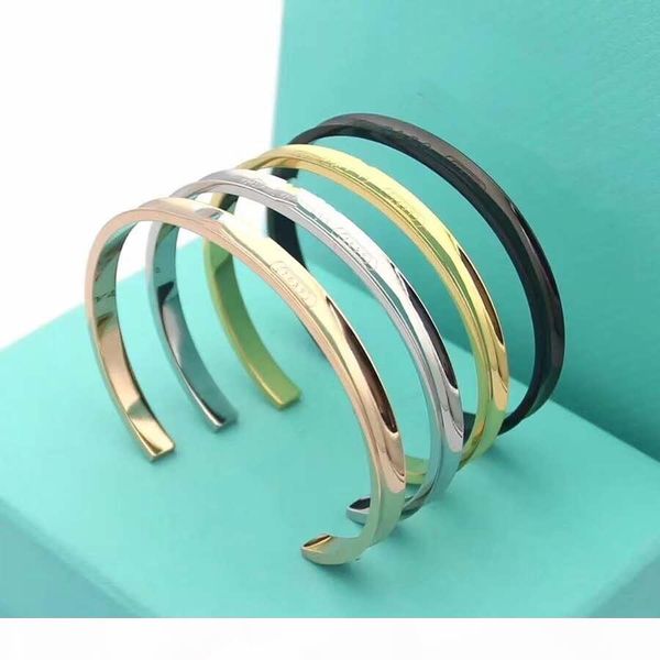 

titanium steel women's bracelet t letter open bangle gold silver stainless steel bracelet fashion jewelry girlfriend gift, Black