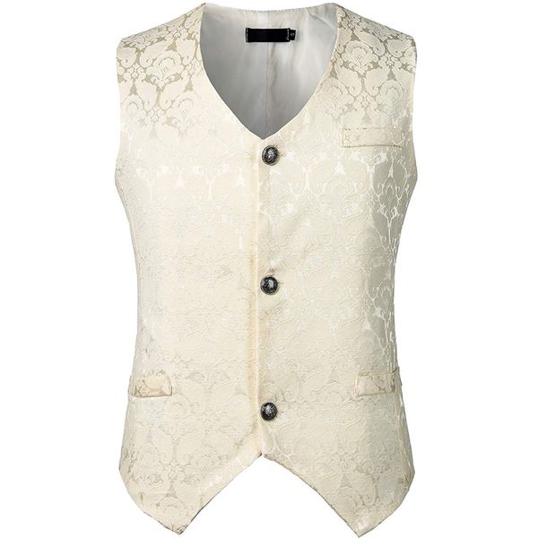 

mens medieval victorian vest waistcoat men white jacquard single breasted gothic steampunk vest men wedding groom gilet costume, Black;white