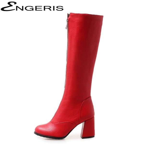 

engeris soft pu leather knee high boots for women black red high heels thigh boots fur warm winter motorcycle botas