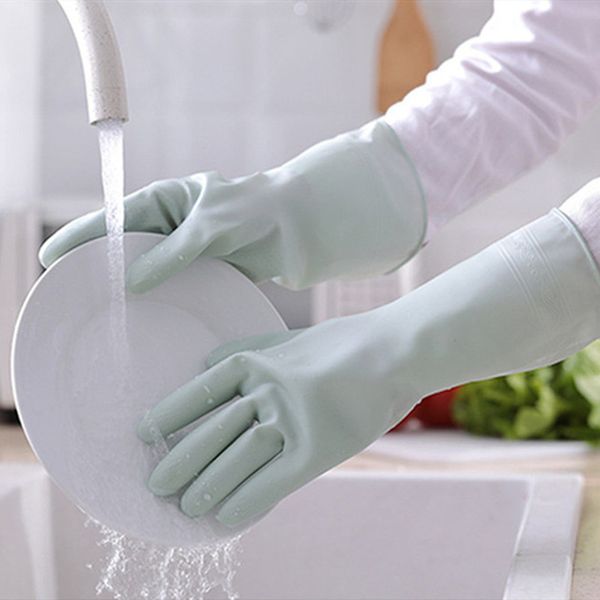 

1 pair long sleeve wash dishes household cleaning gloves kitchen waterproof dishwashing gloves rubber bands scrub glove