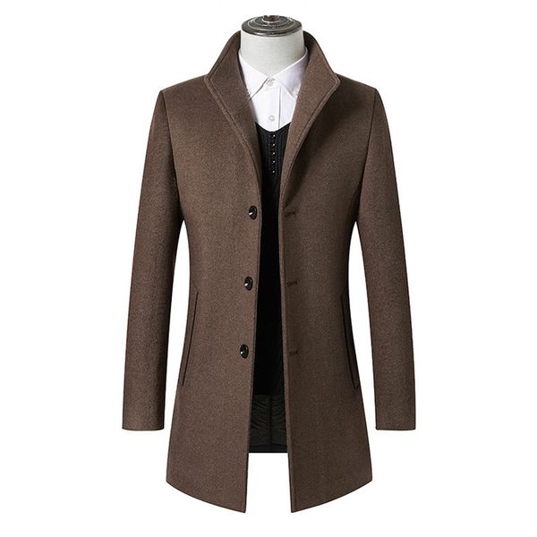 

male fashion casual thicken slim fit mens coat brand clothing men clothes 2019 autumn winter new long wool jacket, Black