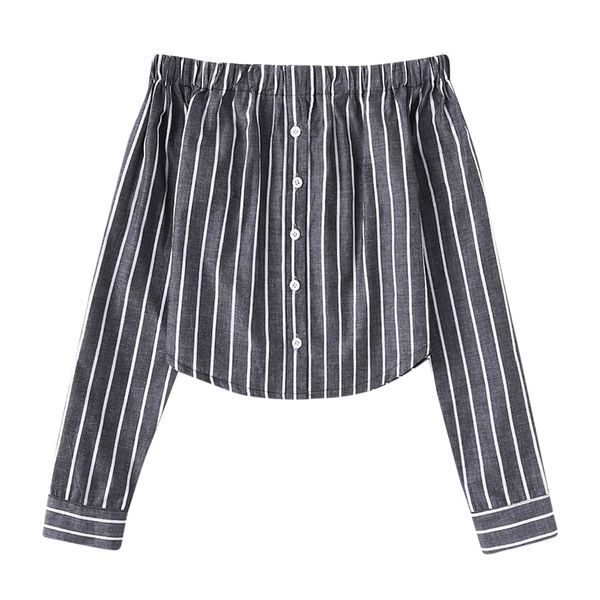 

womens blouse women blouse button striped backless off shoulder long sleeve quality bloes dames, White