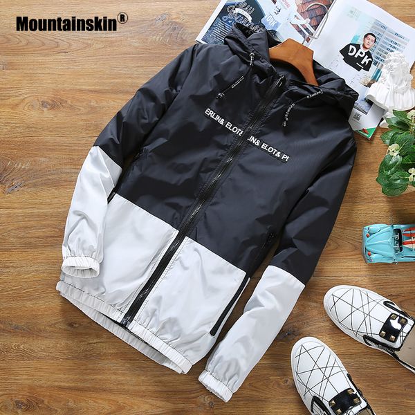 

mountainskin men's hooded jackets spring autumn male thin light patchwork outwear fashion slim fit coats brand clothing sa769, Black;brown