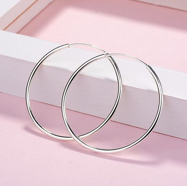 

multi-sizes 100% pure 925 sterling silver plain loop hoop earrings fashion aros jewelry bijoux for women girls festive gift, Golden;silver