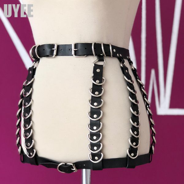 

uyee dropshipping pub female leather skirt belts punk gothic rock harness waist with chain body bondage hollow belt ld-046, Black;brown