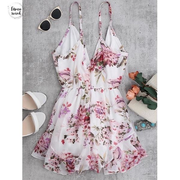 

summer holiday romper floral print women jumpsuit playsuit flower chiffon cami strap beach overalls 2019 new, Black;white