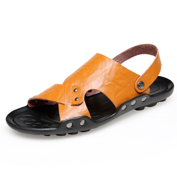 

nice summer sandals for men pu leather men sandals male shoes slip on comfortable flats beach, Black