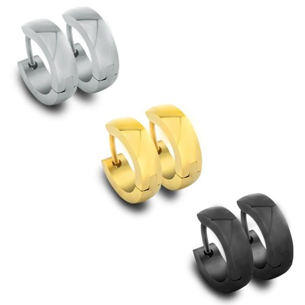 

316l steel black gold stainless steel round hoop earrings for men women trendy simple huggie hoop earrings man fashion jewelry, Golden;silver