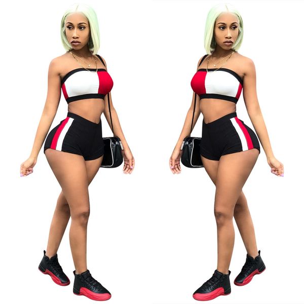 

women luxury suits strapless shorts 2pcs designer suits summer tracksuits clothing, Gray
