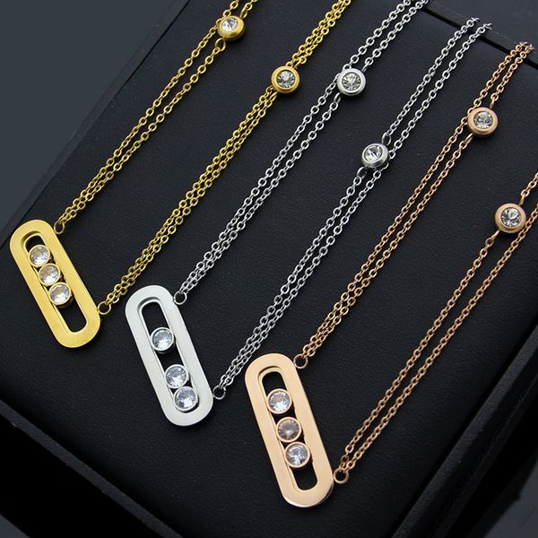 

2019 новый титановый стальной модный бренд классический три cz циркон очаровательный золото серебро розовое золото подвески бар messc ожерел, Silver