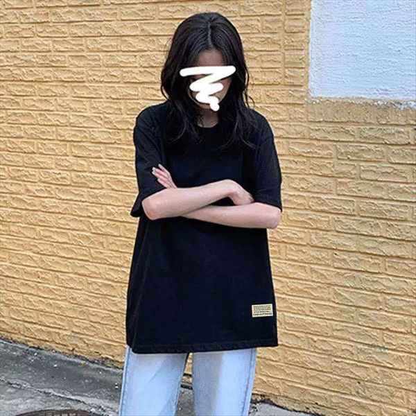 

cotton oversize black short t-shirt sleeve t-shirt female summer loose boyfriend wind half sleeve ins top, White