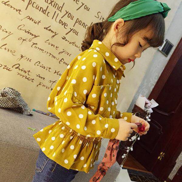 

kids long sleeve shirt waist blouse for girls korean fashion clothing turn-down collar polka dot lolita blouses shirts for kids, White;black