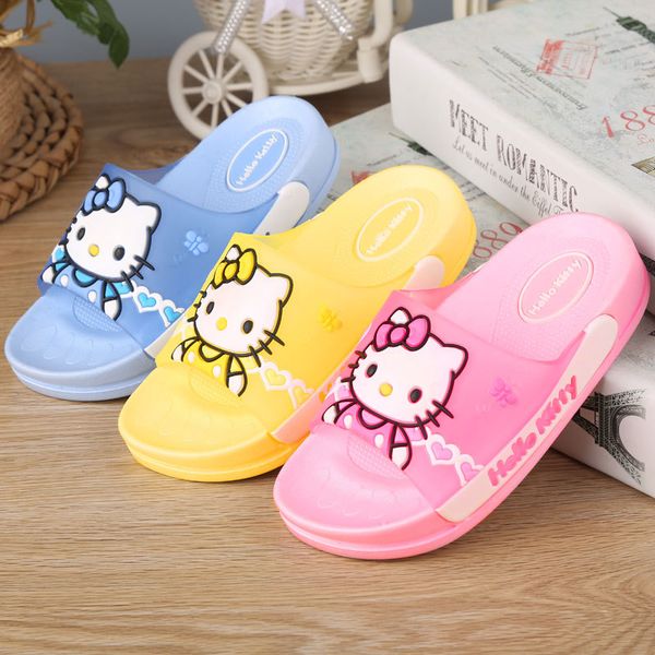 

indoor slippers bathroom toddler baby little kids lovely hellokitty shoes for girls flip flop beach shoes zapatillas pantufas, Black;grey