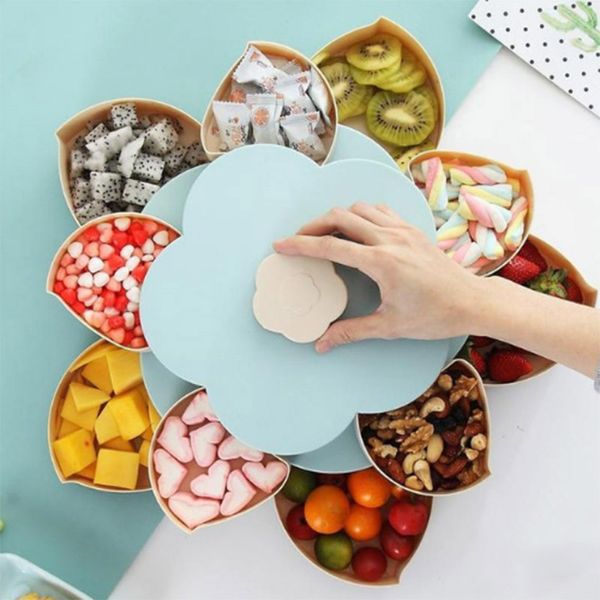 

snack box candy dish petal rotating dried fruit plate snacks storage tray for christmas party din889