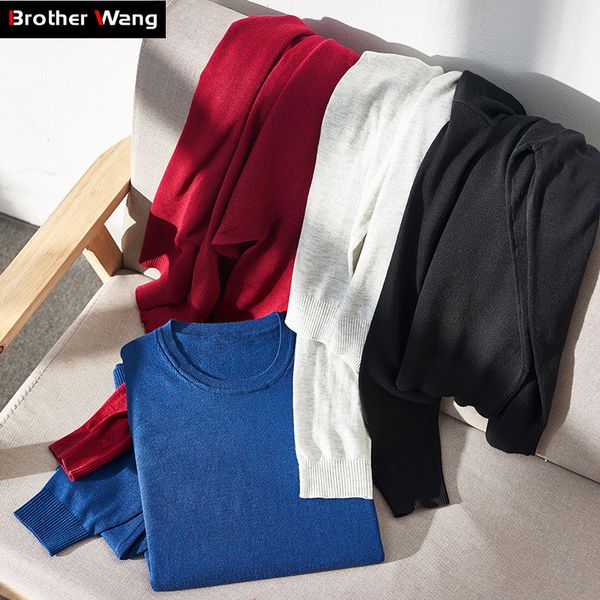 

men's basic thin sweater fashion simple slim knit wool sweater 2019 autumn new business casual male brand clothes 10 color, White;black