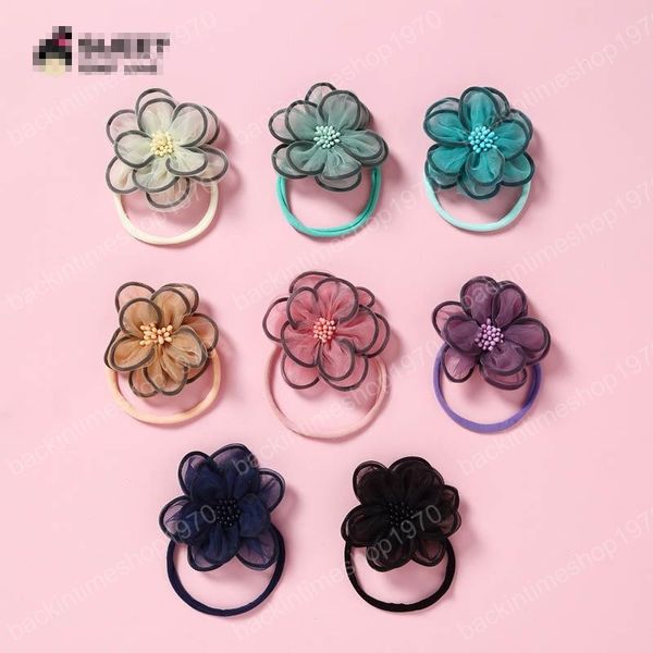 

8color 3d lace flower girls designer headband nylon baby girl headbands sweet newborn designer headbands baby girl hair accessories, Slivery;white