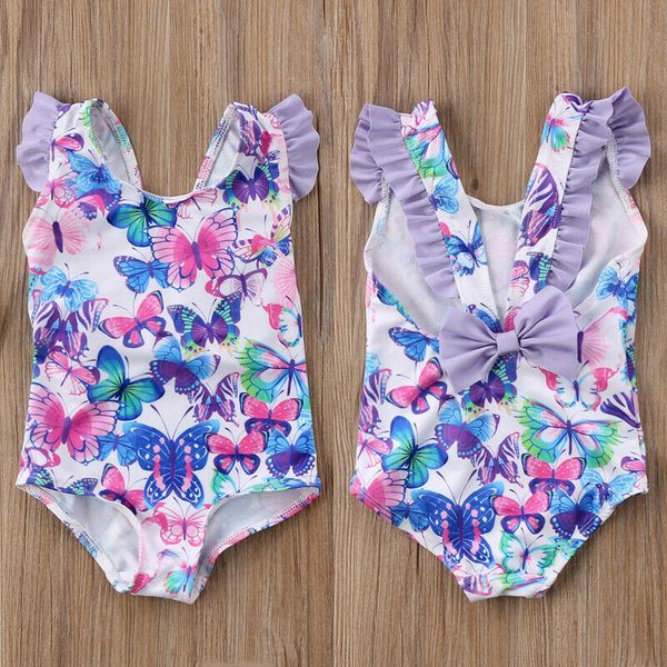 

Summer Children Girls Butterfly Flower Ruffles Bowknot Swimwear Bathing Suit Swimsuit for 6M-5Y