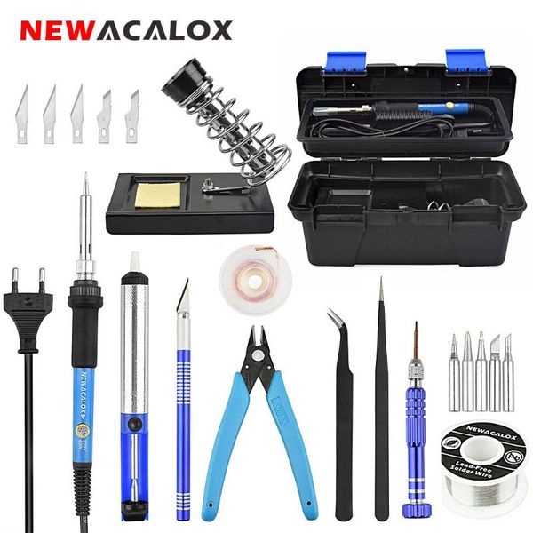 

newacalox eu/us 60w adjustable temperature electrical soldering iron set welding solder station repair tool kit with tool box