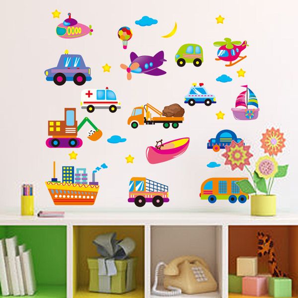 

Cartoon Cars Airs Ships Wall Stickers Kids Study Sticker Children Rooms Decoration Transportation Decals Lovely Room Posters