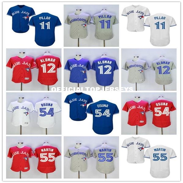 

2019 mens 11 kevin pillar 12 roberto alomar 20 josh donaldson 54 roberto osuna color red white gray blue retro jerseys, Black;blue