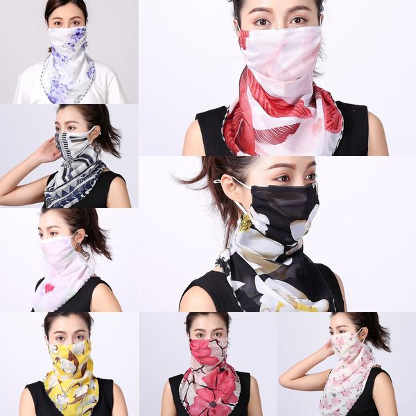 

9muh9 women scarf face mask 38 styles silk chiffon handkerchief dust-proof sunshade half face outdoor windproof masks scarf, Black