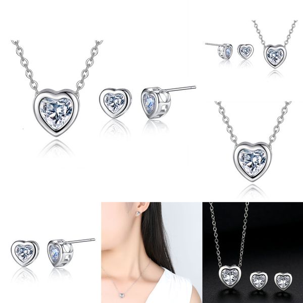 

2019 classic pendant arrow heart stone necklace ear nail jewelry wedding engagement jewelry set for women vintage designer new iced out, Silver