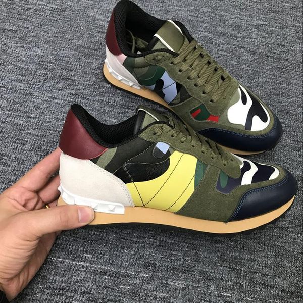 

genuine leather women and mens casual shoes camo/butterfly v stud sneakers designer runway celeb fashion flat shoesd09, Black