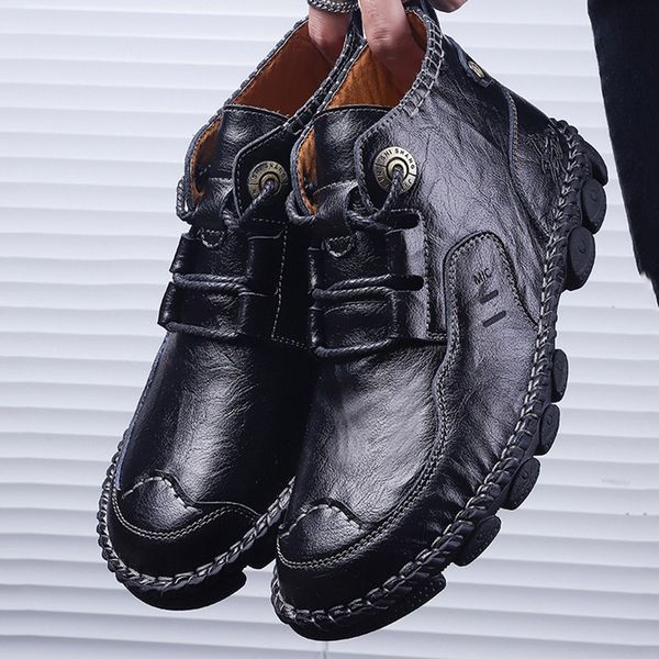 

fashion mens pu leather shoes casual anti-slip vintage boots high streetwear for fall winter lt88, Black