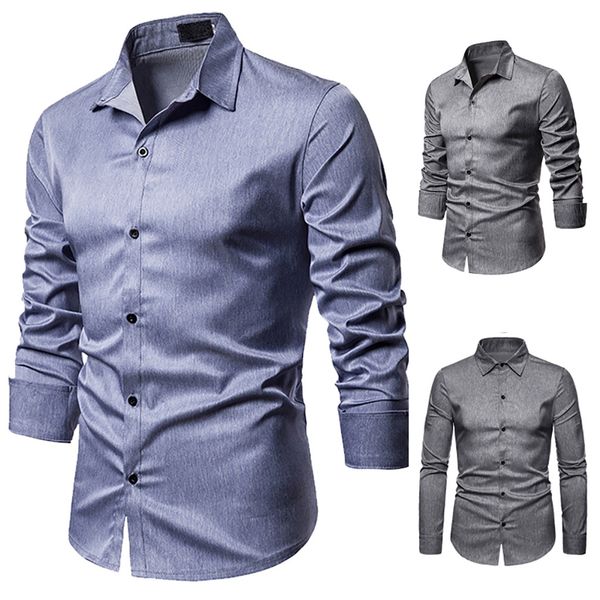

2019 new men casual business shirt formal autumn long sleeve men shirts solid color turn-down collar slim fit dress shirt, White;black