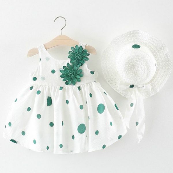 

girls dress 2019 summer new children's clothing girls dress baby bow polka dot straw hat, Red;yellow